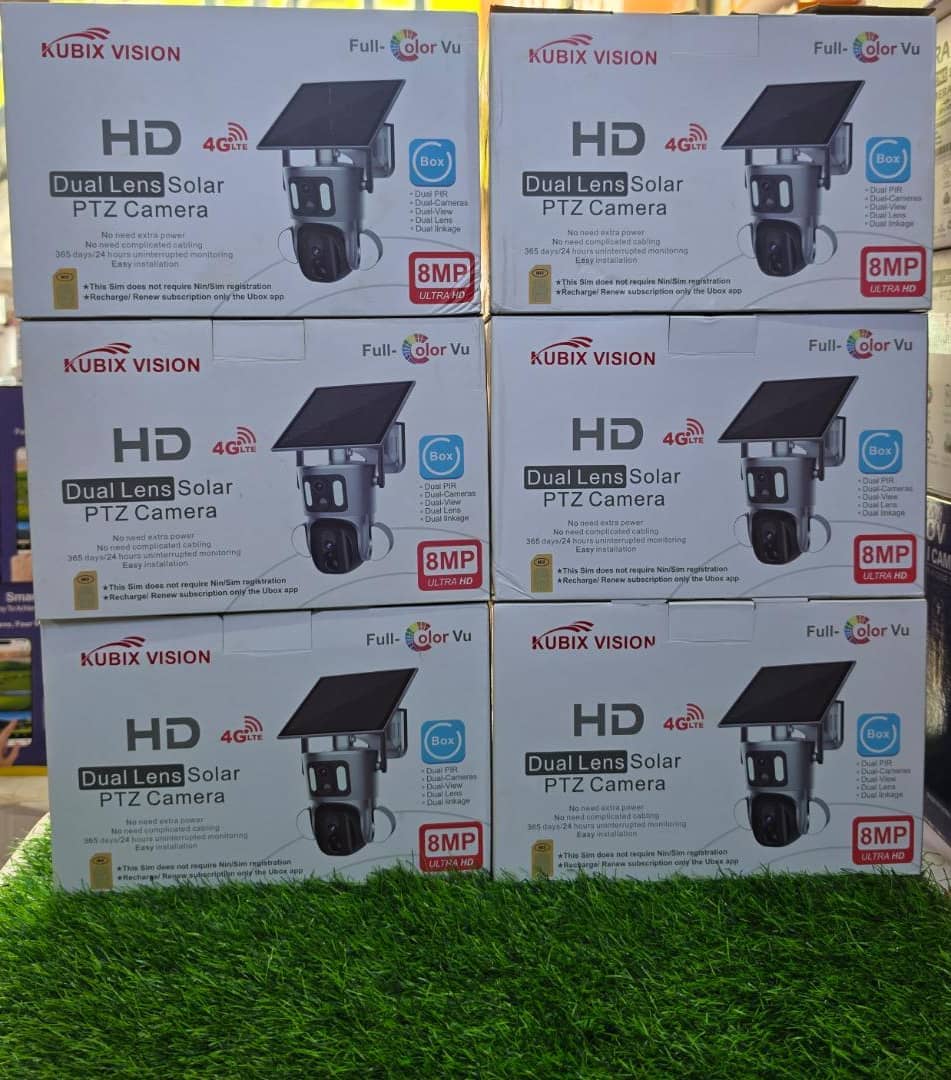 Boxes of Kubix Vision dual-lens solar PTZ security cameras